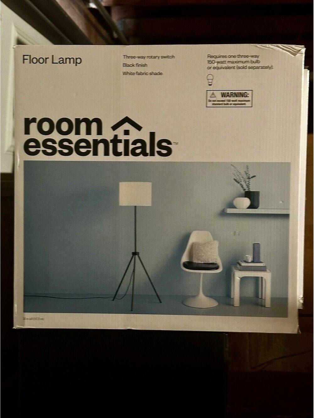 Room Essentials Tripod Floor Lamp Black Finish with LED Light Bulb